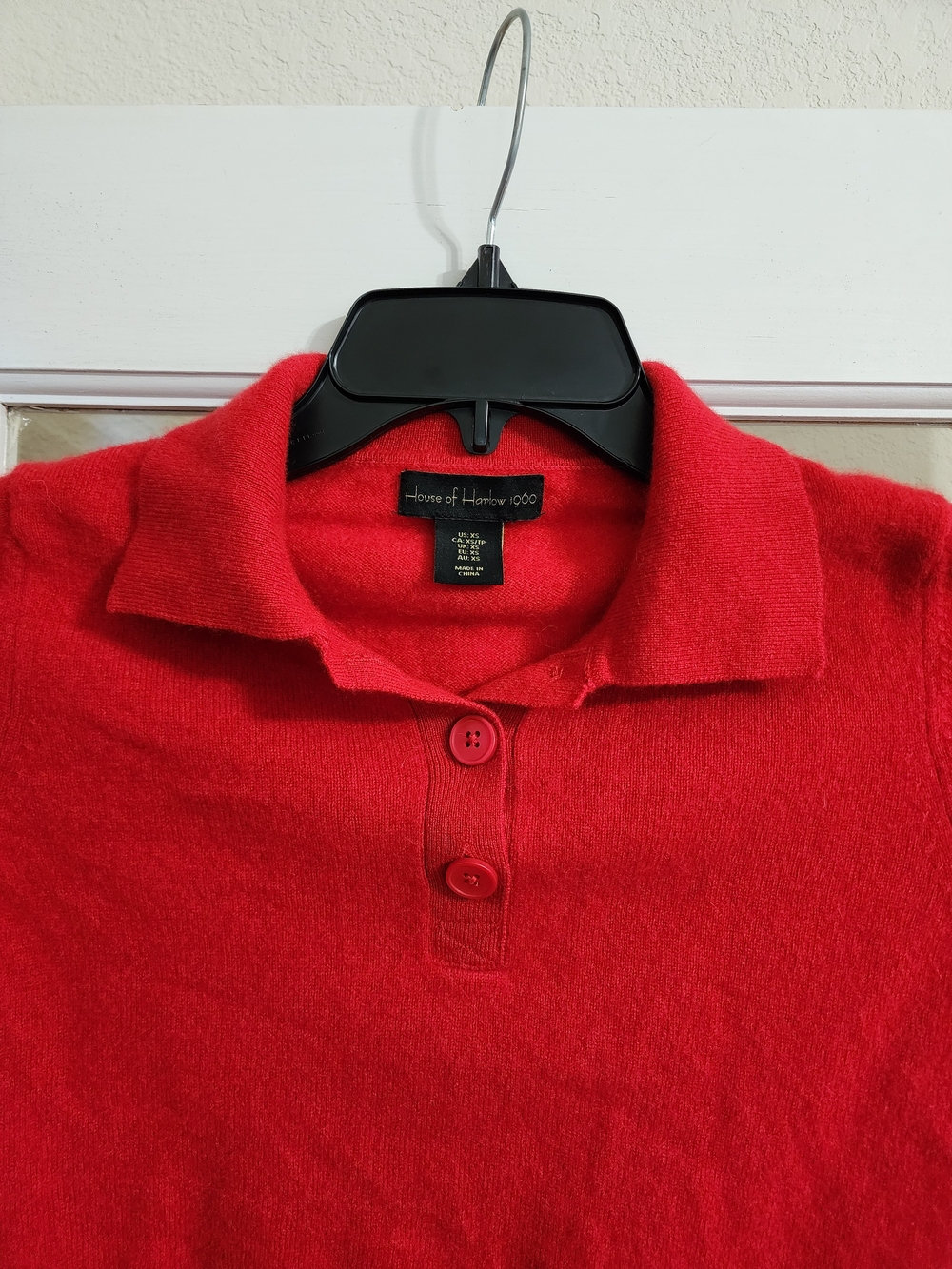 House of Harlow 1960 100% Cashmere Red Cropped Polo Sweater XS - Picture 5 of 9